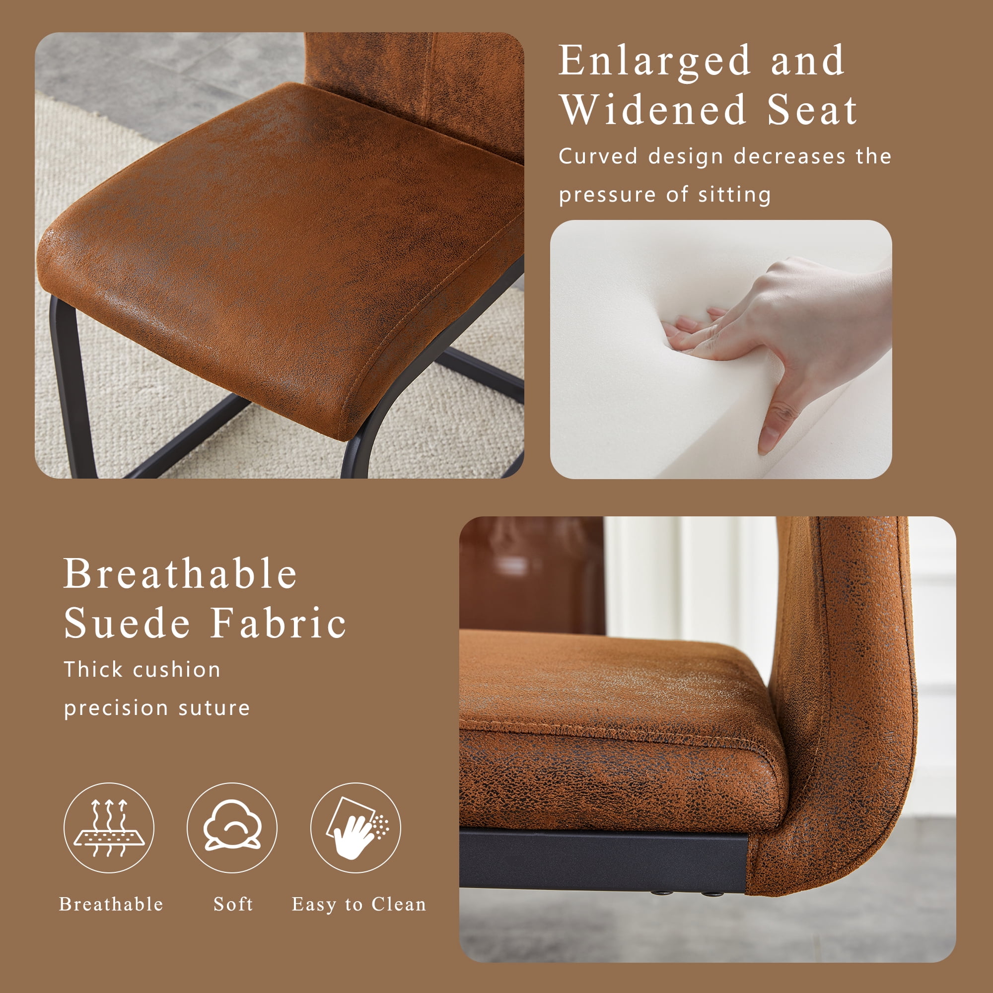 Dining Chairs Set of 4, Vintage Brown Tech Fabric Dining Chairs 39.3 Inch High with Ergonomic Backrest, 17 Inch Deep Seat, Modern Upholstered Chairs for Dining Room, Cafe and Leisure Area