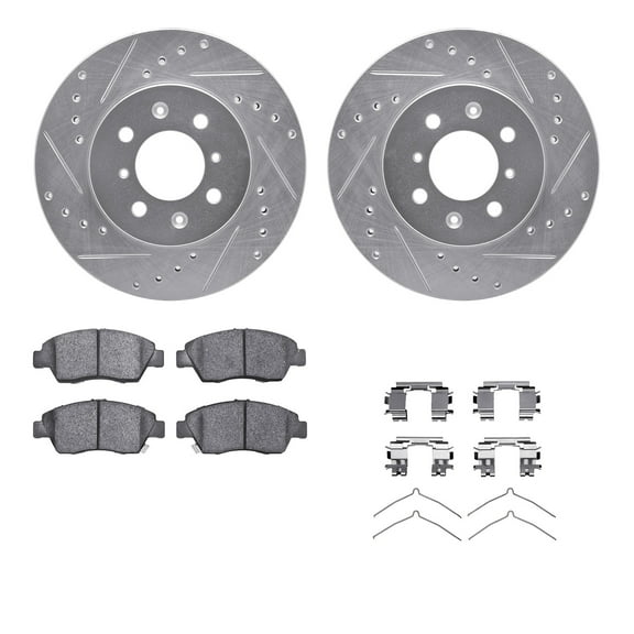 Dynamic Friction Company Front Brake Rotors-Drilled and Slotted-Silver with 5000 Advanced Brake Pads includes Hardware 7512-59015