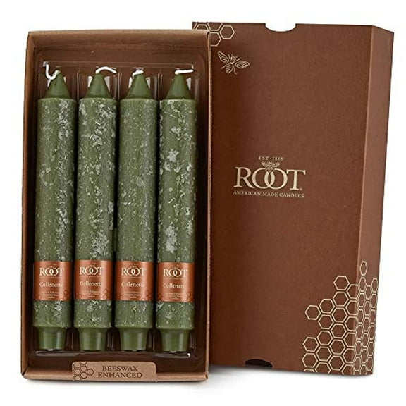 ROOT Candles Unscented Timberline Collenette 9-Inch Dinner Candles, 4-Count, Dark Olive