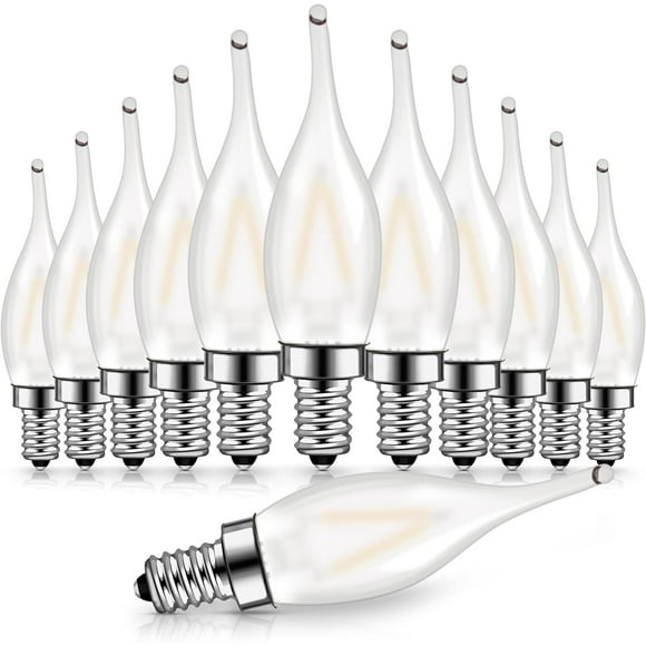 TRAHOO-12 Pack Frosted LED Candelabra Bulbs, Night Light Bulb 15 Watt Equivalent 1.5W E12 Mini Candle Bulb Low Wattage Flame Bent Tip for Chandelier Ceiling Fan, 2700K Soft White, Non-dimmable