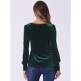 thumbnail image 3 of DARING DIVA Women's Velvet Crew Neck Puff Long Sleeve Blouses XS Dark Green, 3 of 6