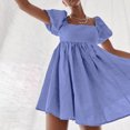 thumbnail image 3 of Vestido de verano de manga corta abullonada TEELYNN para mujer 2022, minivestido plisado con cuello cuadrado vintage, vestidos casuales de cintura alta para mujer, 3 of 5