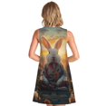 thumbnail image 2 of Bixox Robe Sans Manches à Imprimé Lapin Méditant pour Femmes avec Poches, Robe Décontractée Longueur Genou pour l'Été-TTG, 2 of 7