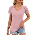 thumbnail image 4 of ATENAR Womens Blouses Short Sleeve Hollow Out Tops Trendy Dressy Tops For Women Pink S, 4 of 8
