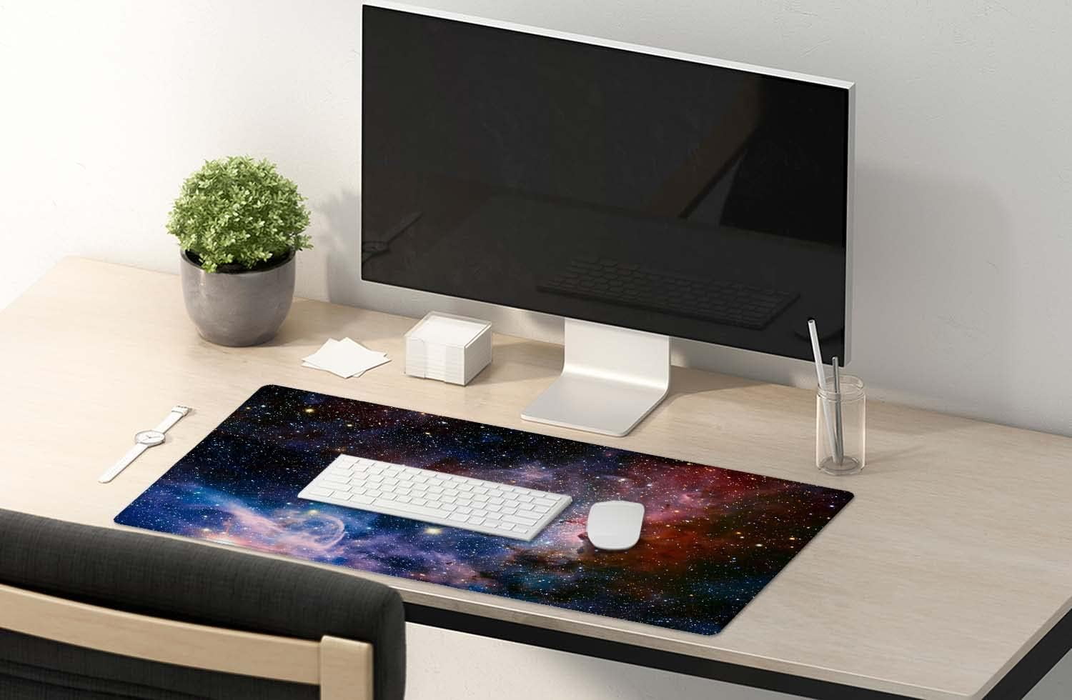 Desk Mat,Large Mouse Pad 35.4" x 15.7" XXL Extended Gaming Mouse Pad Mat with Non-Slip Base Stitched Edge Mousepad for Computer,Office,Keyboard and Laptop - Galaxy Nebula Starry Cosmic