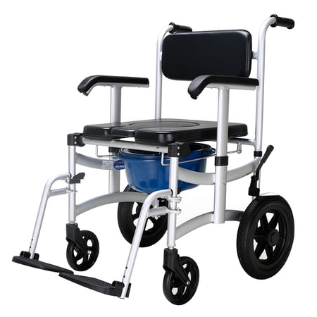 Mobile Shower Chair Toilet Commode Wheelchair , Removable Pedal and Pail