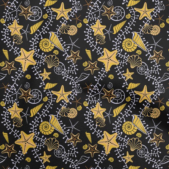 oneOone Georgette Viscose Yellow Fabric Beach Starfish &Shell Sewing Material Print Fabric By The Yard 42 Inch Wide