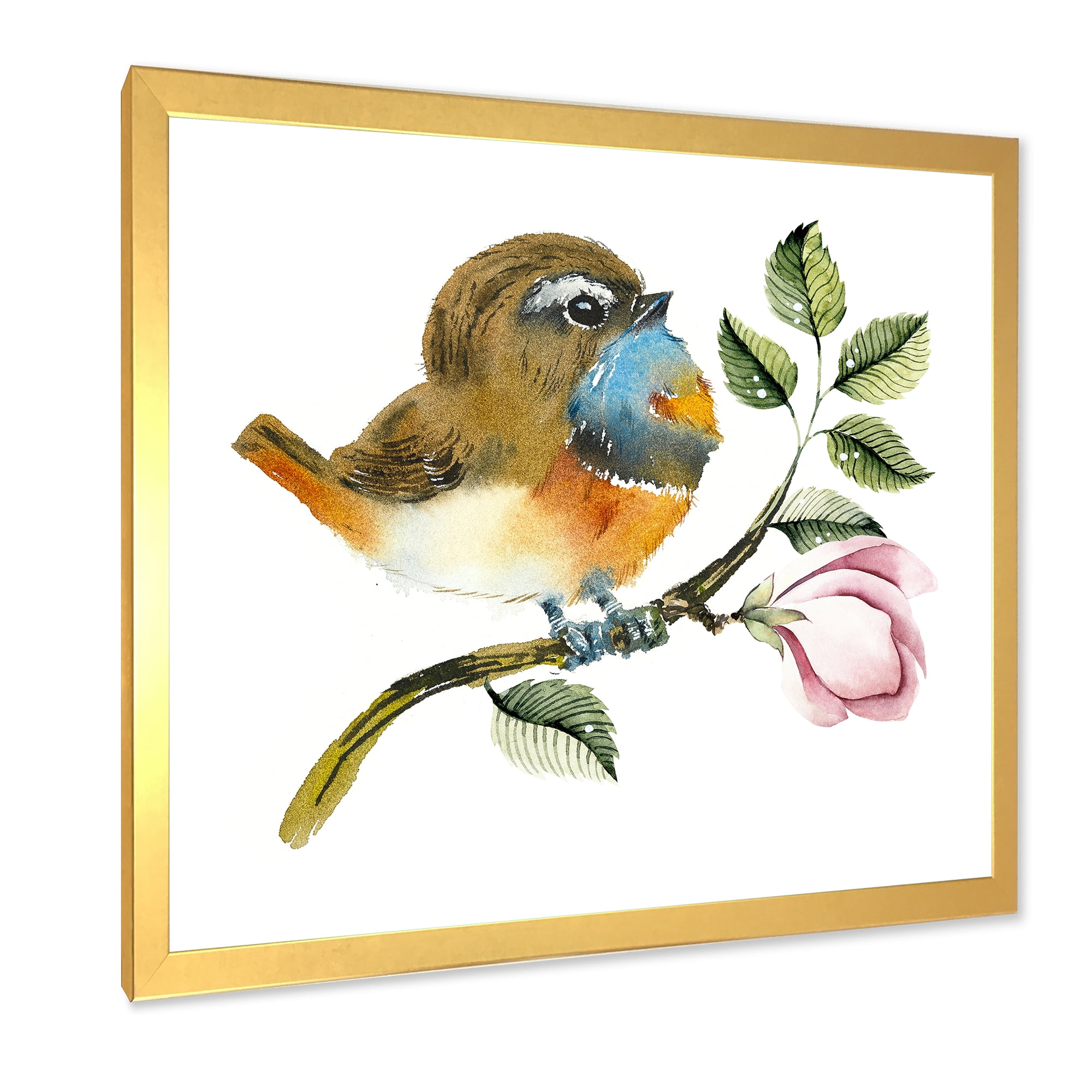 Designart 'Bluethroat Bird Sitting On A Branch' Traditional Framed Art Print
