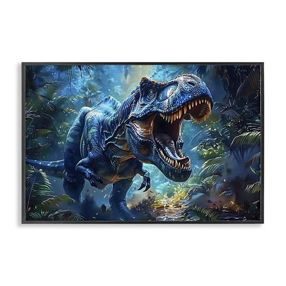 Stupell Industries Contemporary Blue Toned Dinosaur Roar Black Framed Giclee Art, 18 x 12, by Creative Studio