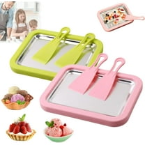 At-Home Rolled Ice Cream Kit, Portable Instant Rolled Icecream Maker Machine Tray, DIY Freeze Dessert Board with 2 Scrapers, Stainless Steel Ice Cream Maker Tray for Fun Freezer Desserts(2pcs-C)