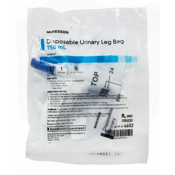 McKesson Urinary Leg Bag AntiReflux Valve 750 mL Vinyl, 1 Count