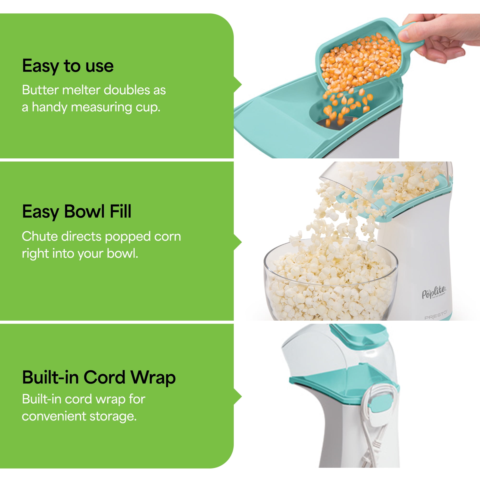 GreenLife Electric Hot Air Popcorn Maker - Butter Melting Tray, Turquoise