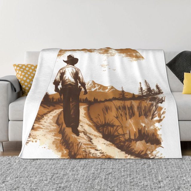 Balery Western Cowboy Countryside Manta de Franela con Dibujo, Lujo Ultra Suave y Cálido, Antipelusa y Resistente a las Arrugas para Cama, Sofá, Camping -40"x30"