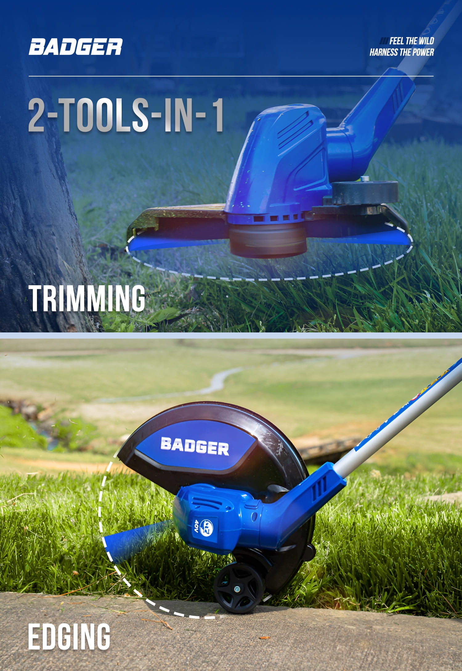 WILD BADGER POWER 40V String Trimmer 13'', 2.0 Ah Battery and Charger, 2 Pack Line