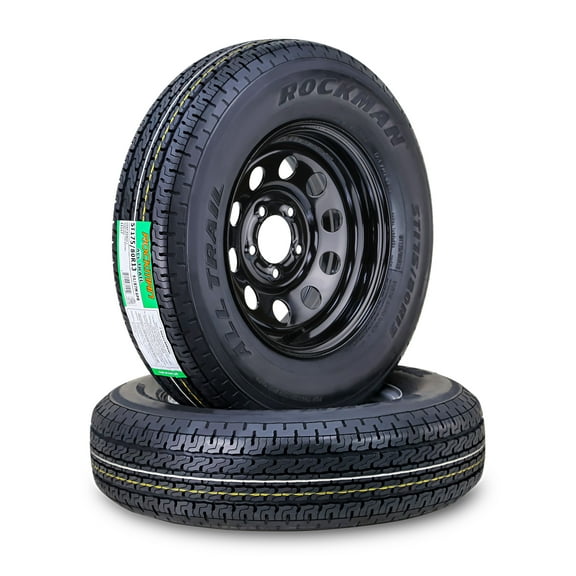 ROCKMAN Trailer Tire Wheel Assembly ST175/80R13 6-Ply C 91M 5 Lug on 4.5" PCD Black Mod Rim ,SET 2