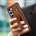 thumbnail image 2 of Design for Samsung Galaxy S23 5G Phone Case with Screen Protector Adjustable Wrist Strap Kickstand Credit Card Slot Slim Shockproof Hybrid Rugged Protective Cover for Women Men Brown, 2 of 14