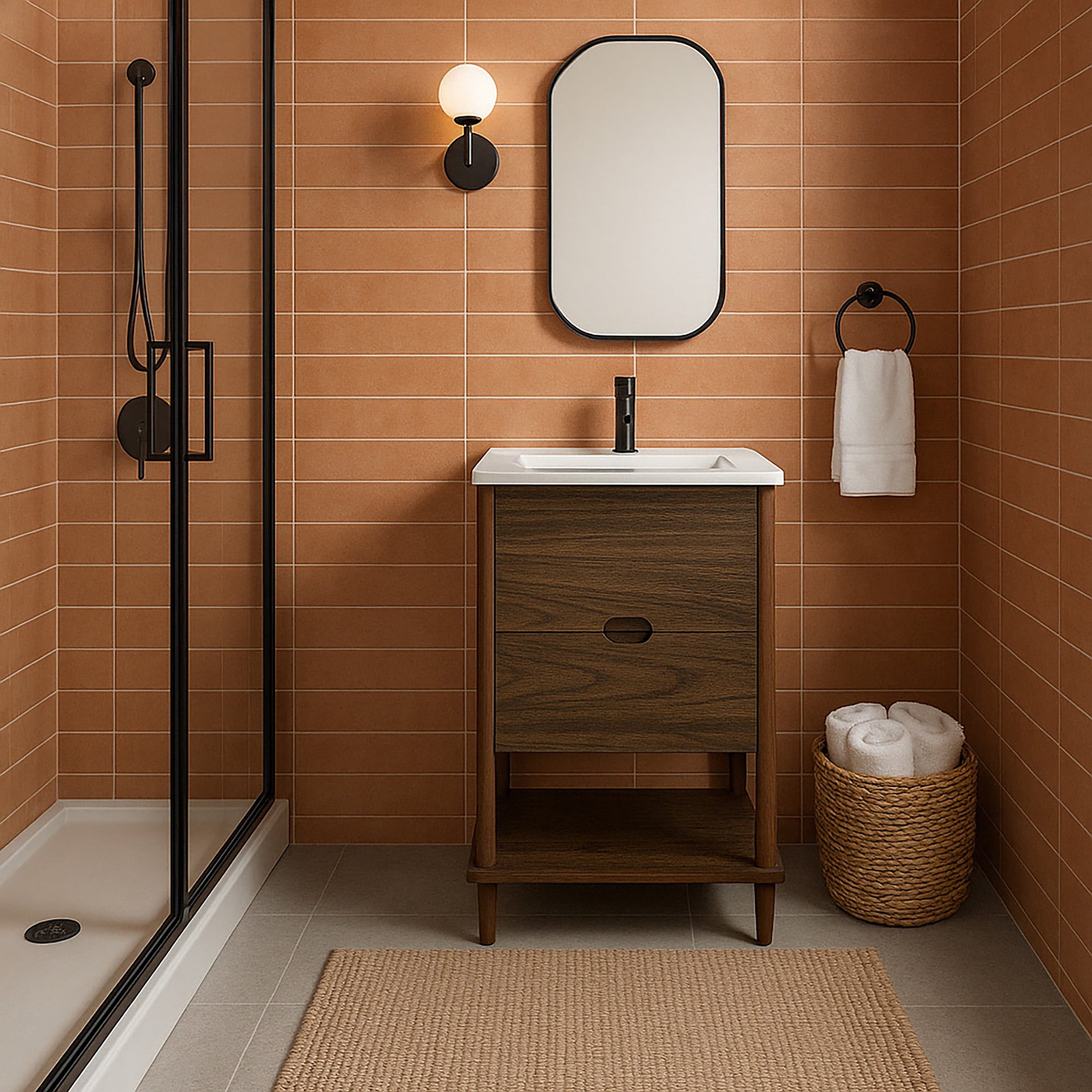 Teamson Home Ellery 24" Single Bathroom Vanity Integrated Square Sink and Two Drawers, Walnut