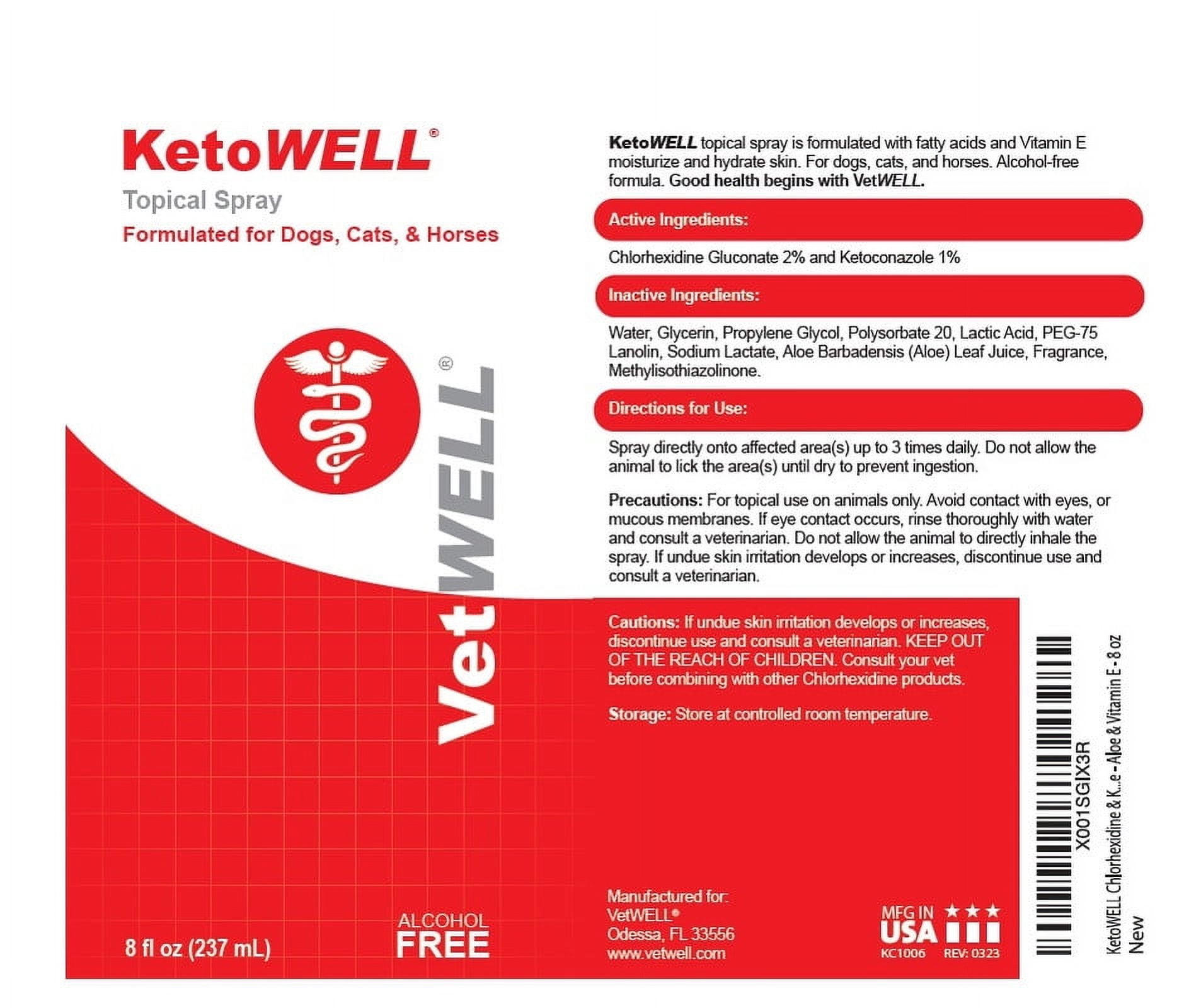 VetWELL Chlorhexidine Medicated Spray 8oz for Dogs & Cats Hot Spot Treatment, Skin Infections & Conditions, Acne Aloe & Vitamin E