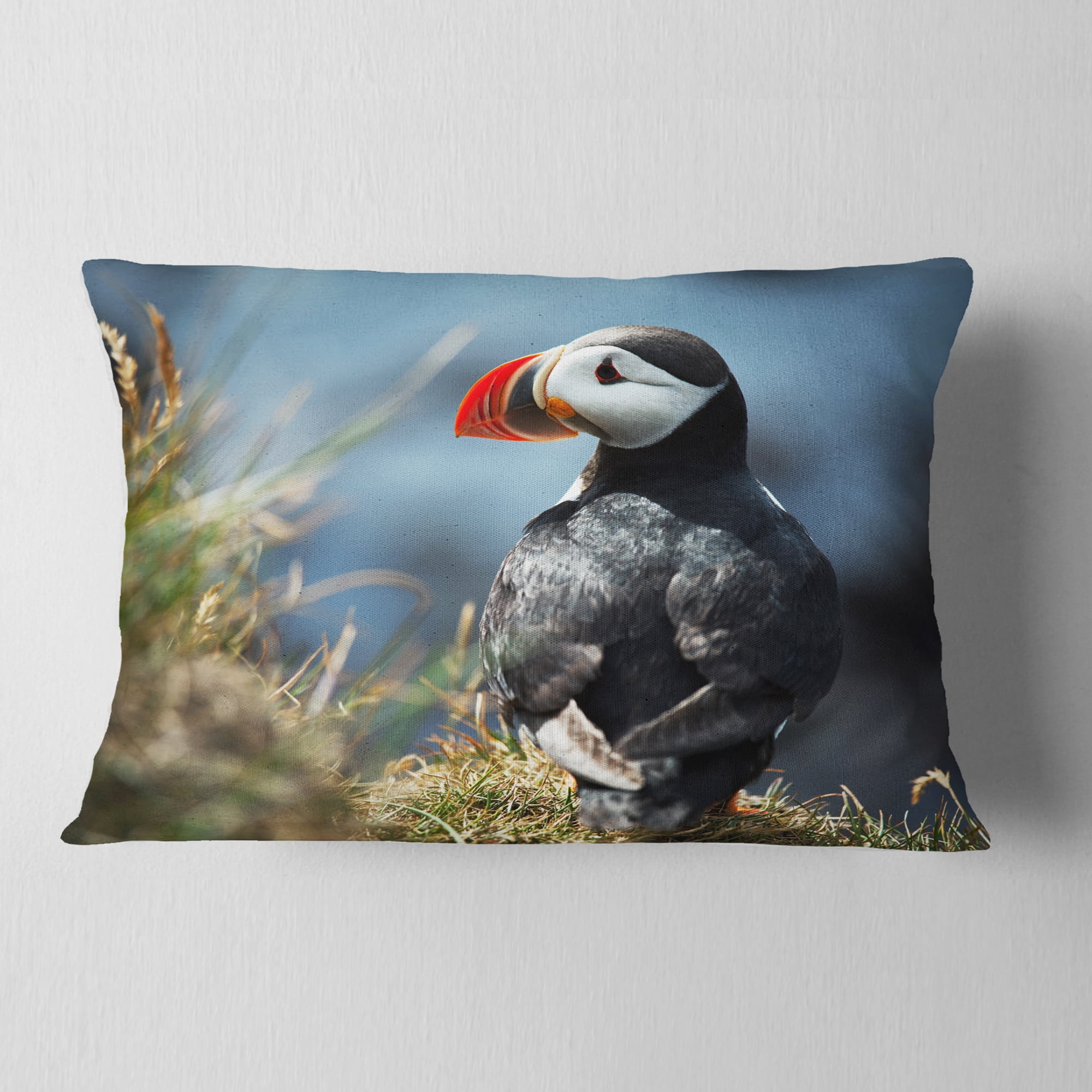 Designart Cute Puffin Relaxing - Animal Throw Pillow - 12x20
