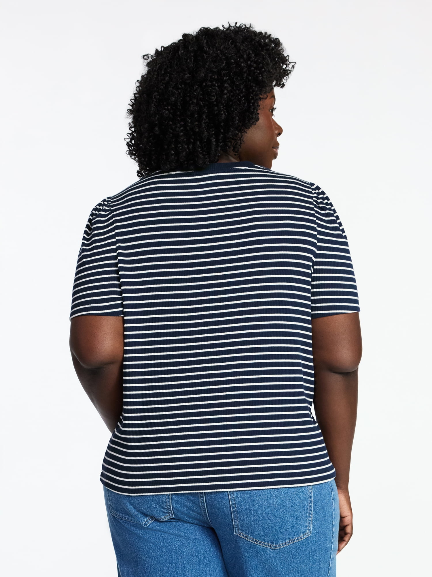 Terra & Sky Women's Plus Size Crewneck Top with Short Puff Sleeves, Size 0X-4X