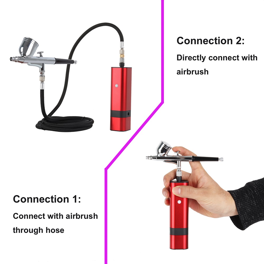 Mini Compressor Set Red Machine with Gravity Type Spray Gun for Art Model Body Paint Artist Makeup Nail Tattoos Cake Tools ,Advanced technology