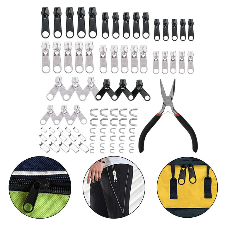 Zipper Repair , Zippers Replacement, Zipper Slider Set with Pliers, great  for Fixing Luggage, Coats, Jean, Jackets, Tents 85PCS 