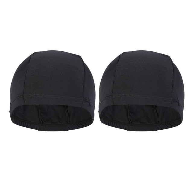 ColoMX 2 piezas de poliéster elástico gorro de baño cómodo ajuste gorros de baño gorros de ducha para hombres adultos mujeres pelo largo (negro)