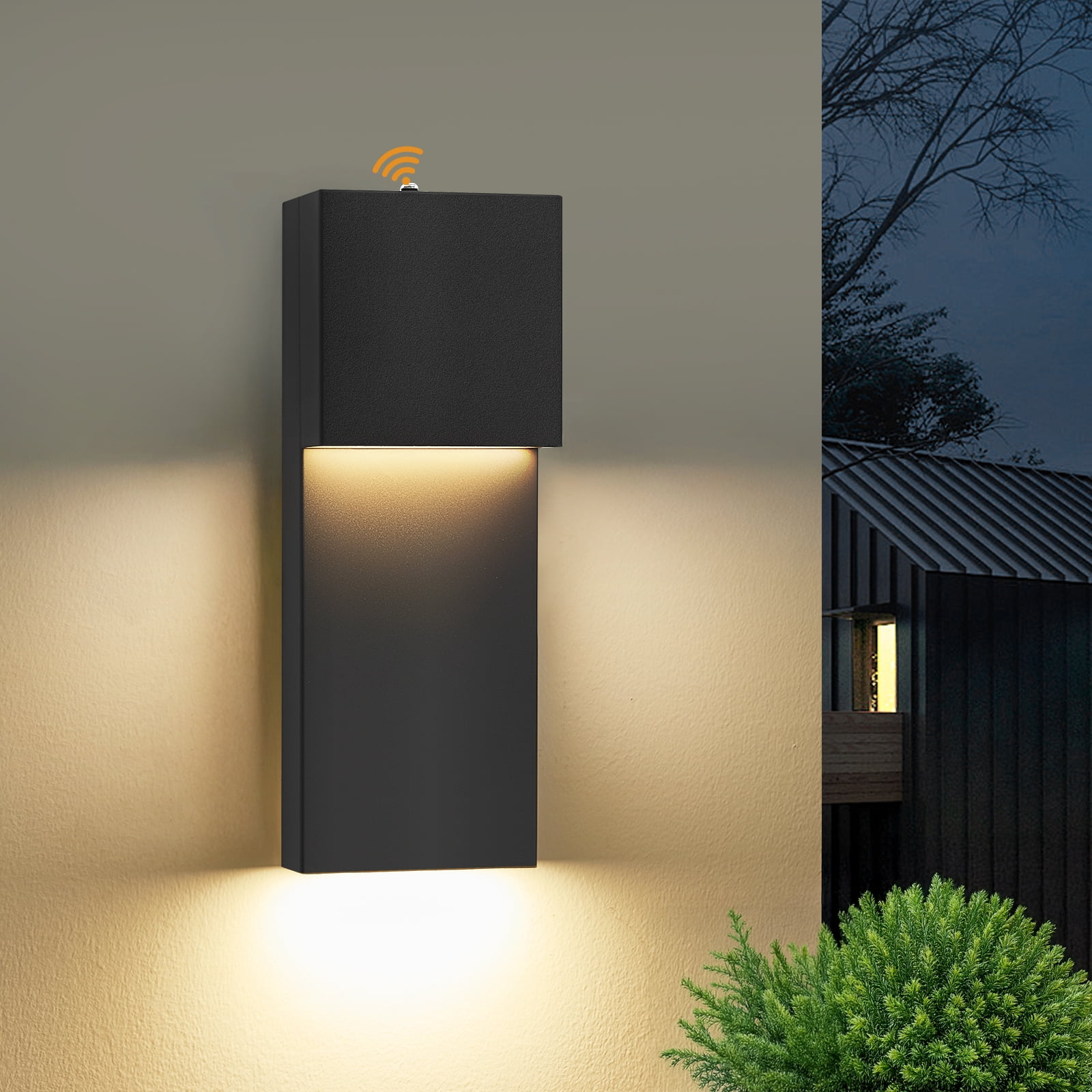 Modern LED Outdoor Wall Sconce, 15'' 20W Outdoor Light Fixtures Exterior Wall Lights, Black LED Front Porch Lights Outside Wall Mount Lighting for House, Backyard, Warm White 3000K, 2 Pack