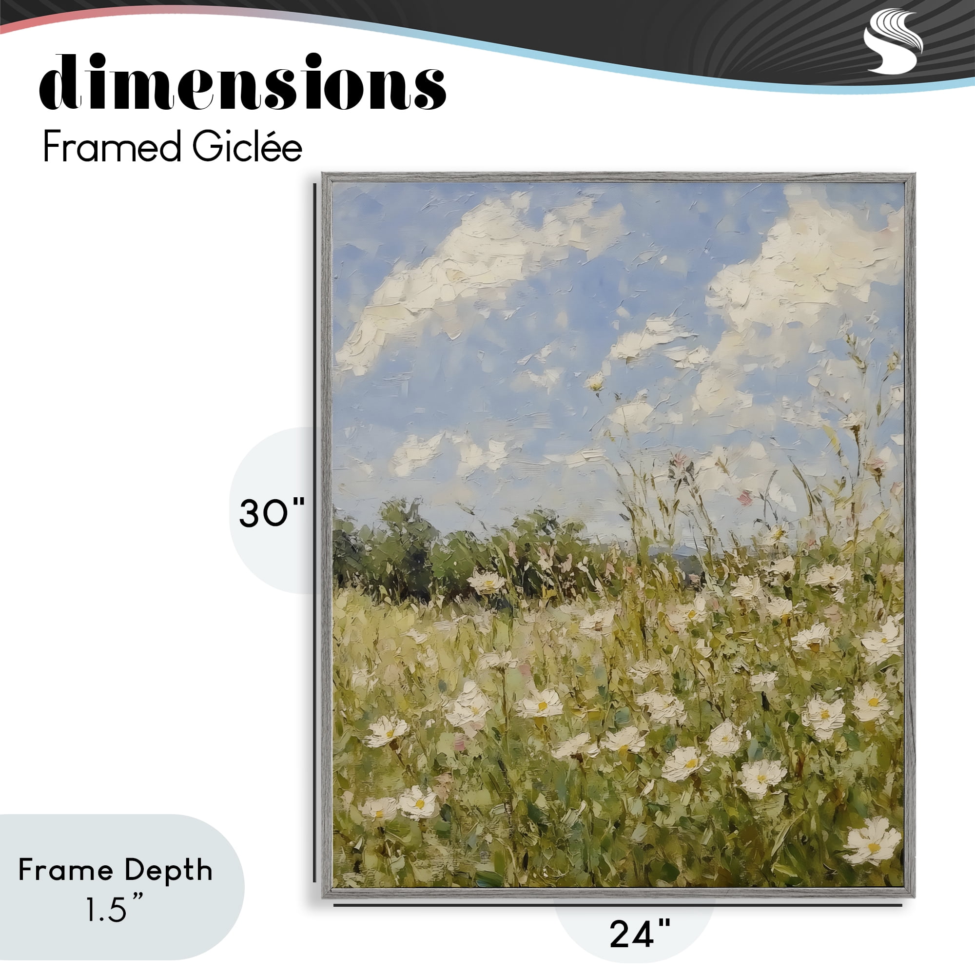 Stupell Industries Wildflower Field Beneath Blue Sky Gray Framed Giclee Art, design by LSR Design Studio