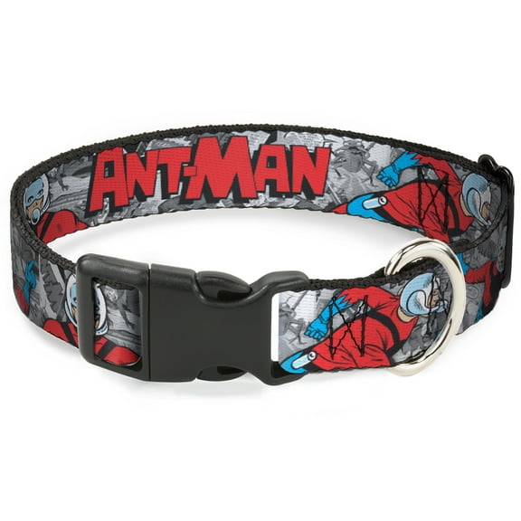 Marvel Comics Pet Collar, Dog Collar Plastic Buckle, Classic Ant Man Poses Comic Stacked Grays Black Red, 7 to 8.5 Inches 0.5 Inch Wide