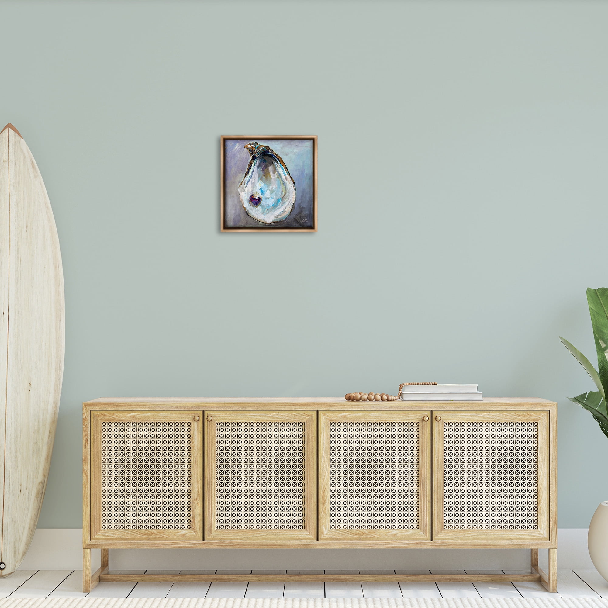 Stupell Industries Oyster Shell with Pearl Animals & Insects Painting Brown Floater Framed Canvas Art Print Wall Art, 18 x 18