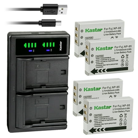 Kastar 4-Pack Battery and LTD2 USB Charger Replacement for Fujifilm NP-95 NP95 FNP-95 FNP95 Battery Fujifilm BC-65N Charger Fujifilm FinePix X100T FinePix X-S1 Fujifilm XF10 Digital Camera