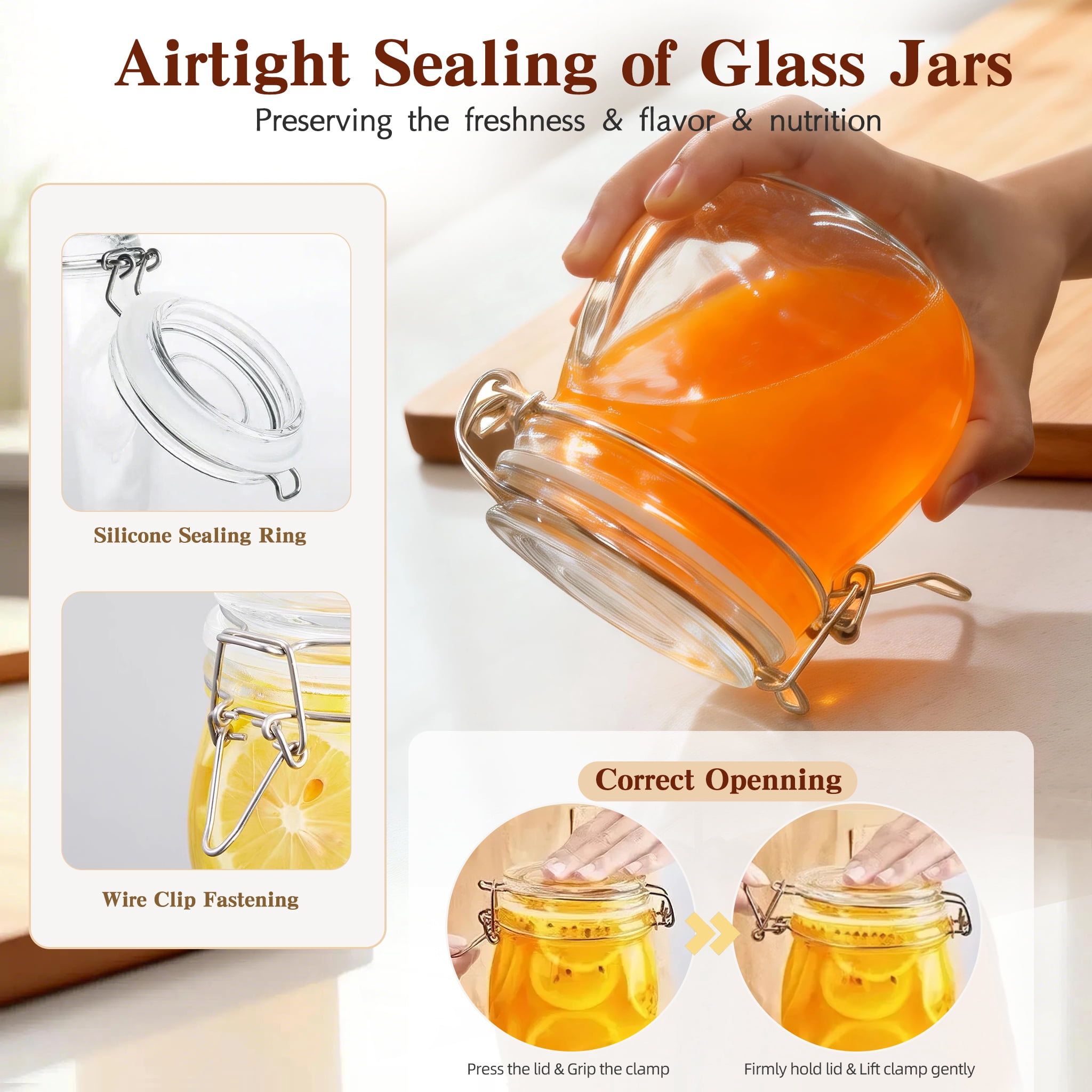 9 Pcs Airtight Glass Jars Set Includes 3 Accessories, TAIMASI 17oz Food Storage Jar with Airtight Clamp Lids, Small Clear Mason Jars for Kitchen Canning, Flour, Cereal