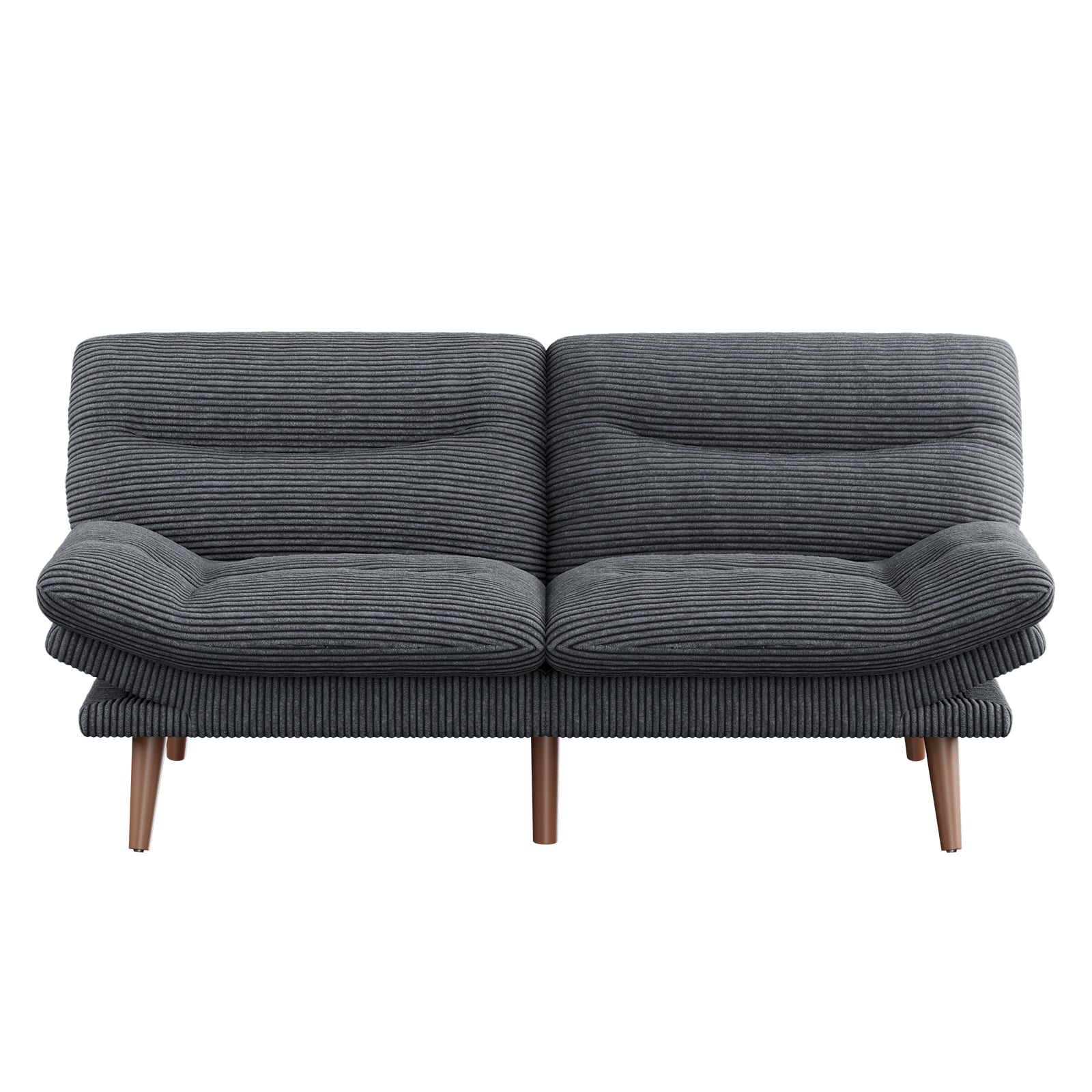 CHITOOMA 66" Futon Sofa Bed with Adjustable Backrest and 6-Level Armrests, Grey Corduroy Convertible Futon Couch, Comfy Loveseat for Small Spaces, Apartment or Office