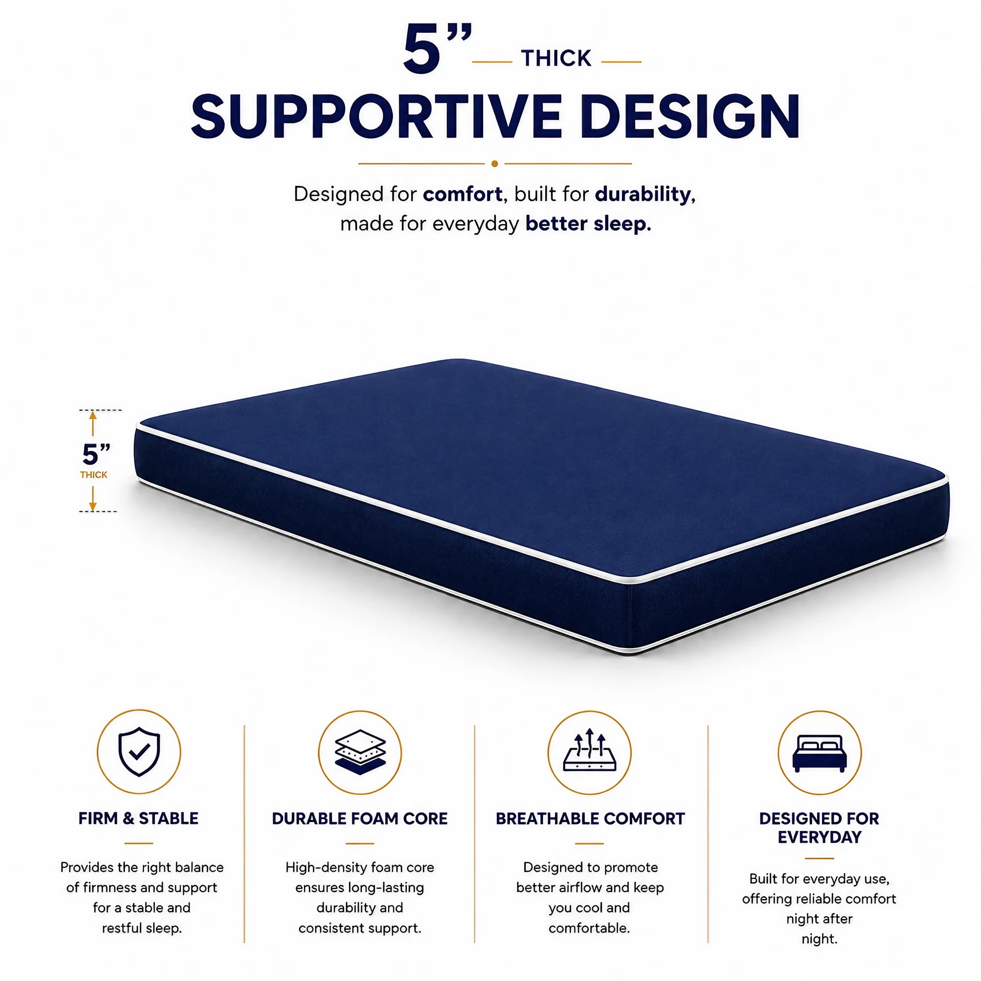 Continental Sleep, 5-Inch Medium Firm Water Resistance Nylon Vinyl Foam Mattress, Noiseless, Soft Cloud Feeling, Body Heat Reflection, Good for Hospital and Camp, California King, Blue