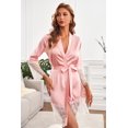 thumbnail image 3 of ABPHQTO Albornoz tipo kimono de satén rosa para mujer con ribetes de encaje, 3 of 5