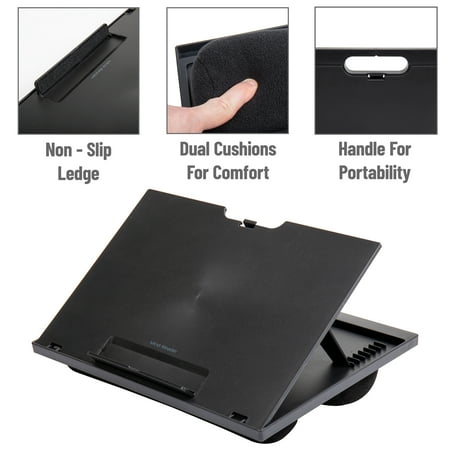 Mind Reader - Lap Desk Laptop Stand, Bed Tray, Collapsible, Cushion, Portable, Dorm, Plastic, 14.75"L x 11"W x 7.3"H - Black