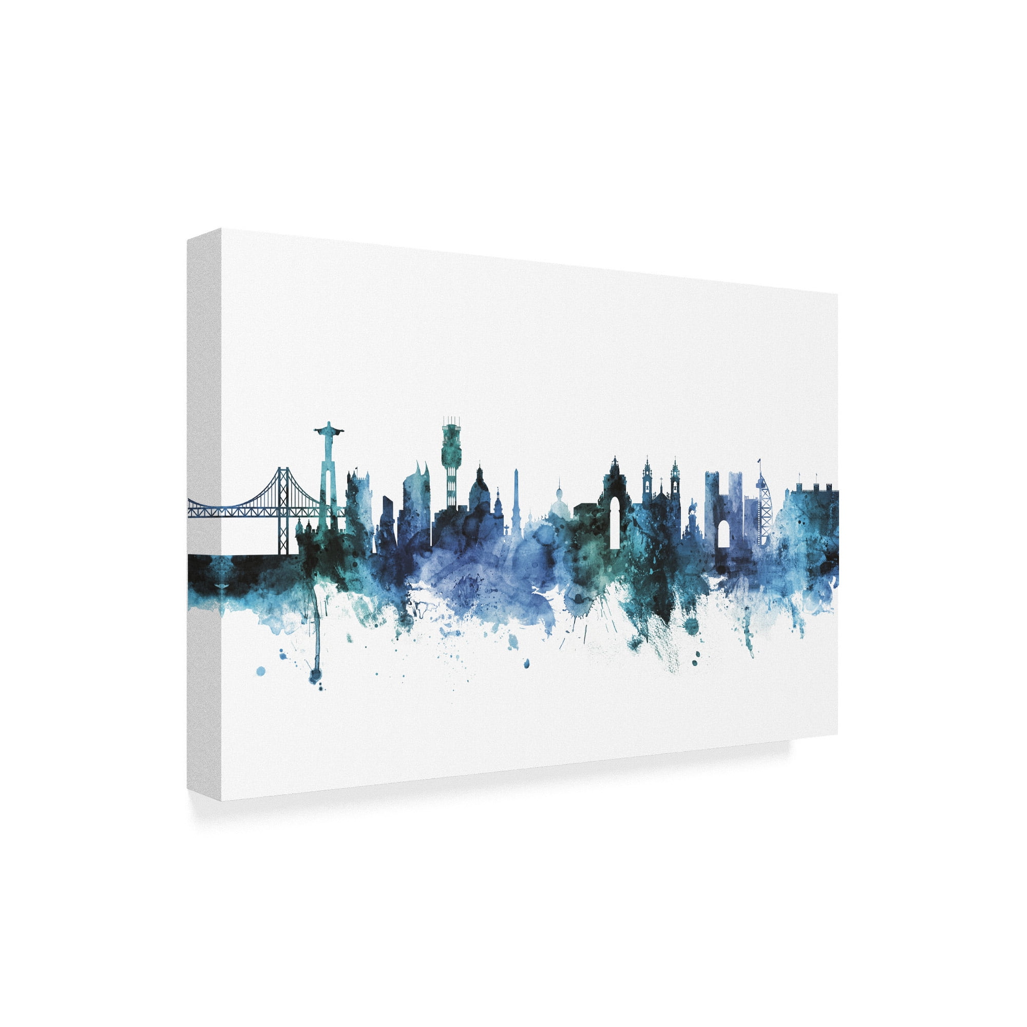 Trademark Fine Art 'Lisbon Portugal Blue Teal Skyline' Canvas Art by Michael Tompsett