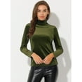 thumbnail image 2 of DARING DIVA Turtleneck Stretchy Velvet Basic Blouse S Olive Green, 2 of 6