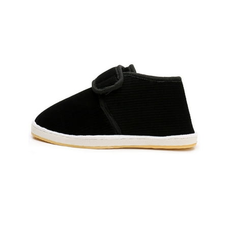

UKAP Mens Winter Flats Slip-On Cotton Loafers Warm Casual Shoe Cozy Walking Shoes Womens Non-slip Lightweight Black with Lined Magic Tape 6