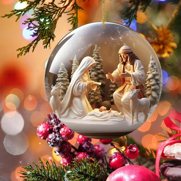 Corona de Navidad con Decoración Religiosa para Sublimación de Nacimiento, Colgante para Árbol de Navidad.