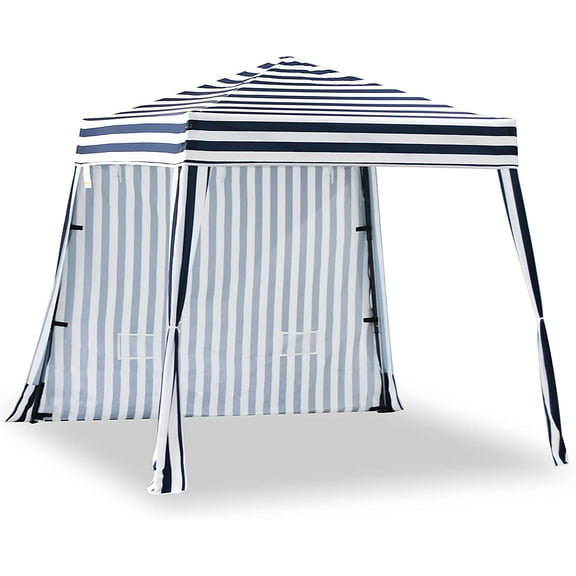 Fusion Compact Pop Up Canopy Tent, Collapsible Instant Shelter,Portable Sports Cabana, with Built-in Weight Bags, 8 x 8 ft Base / 6 x 6 ft Top for Camping,Hiking,Fishing,Picnic (Classical Stripe)