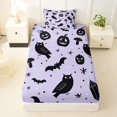 thumbnail image 3 of Homewish Witchy Forest Owl Bat Twin Sheets for Kids, Purple Mushroom Pumpkin Bedding, 3pcs, 1 Flat Sheet, 1 Fitted Sheet and 1 Pillowcase, 3 of 5