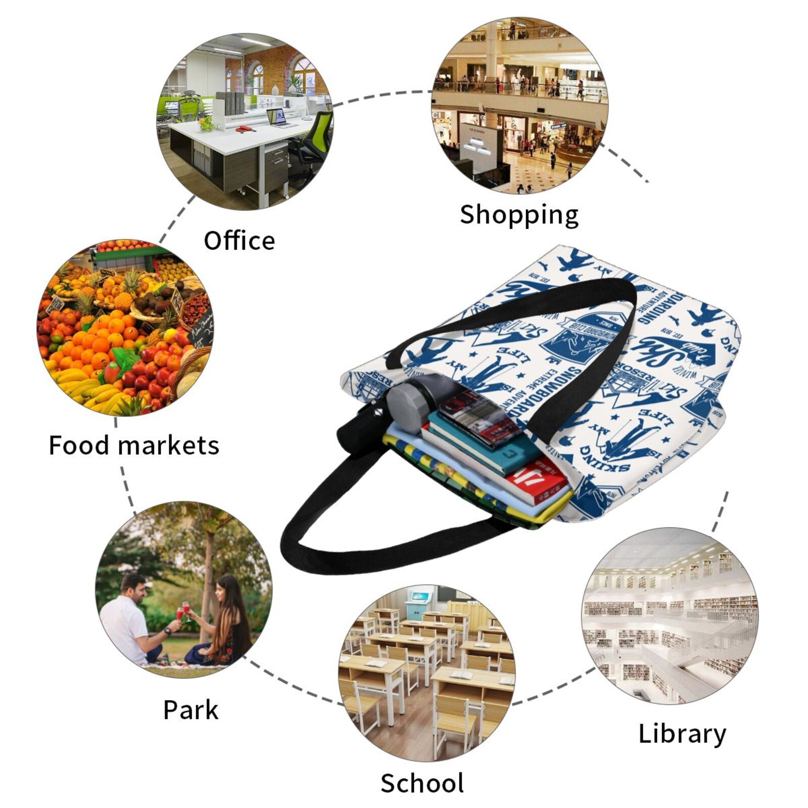 Ratiio Skiing Enthusiast Print Shoulder Bag for Women, Polyester Crossbody Purse Lightweight Handbag for Daily Travel and Casual Use