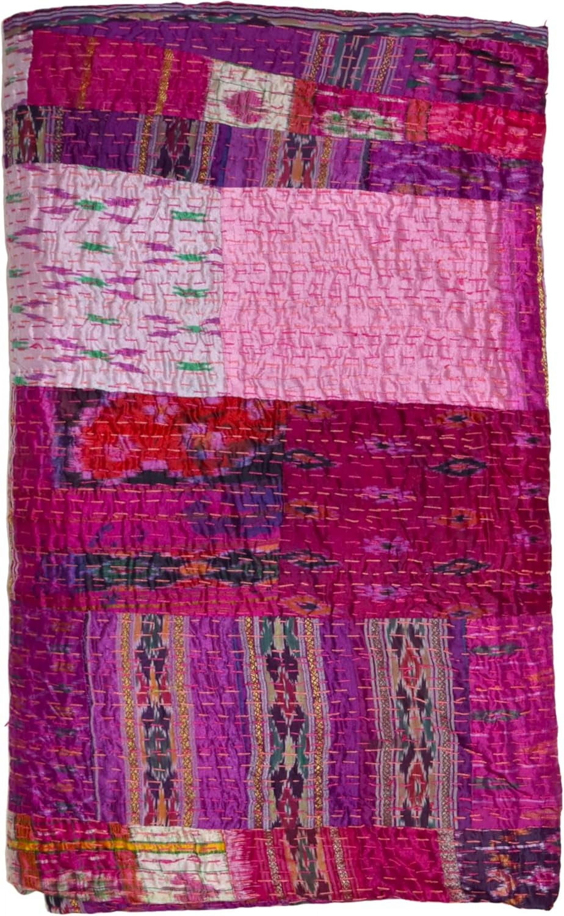 Indian Handmade Beautiful Cotton Kantha Quilt , Bedsheet , Throw Blanket Size (Twin Size - 60" x 90")