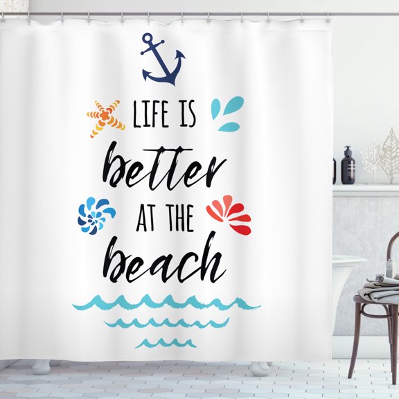 Ambesonne Beach Saying Shower Curtain, Travel Anchor Wave, 69"Wx75"L, Multicolor