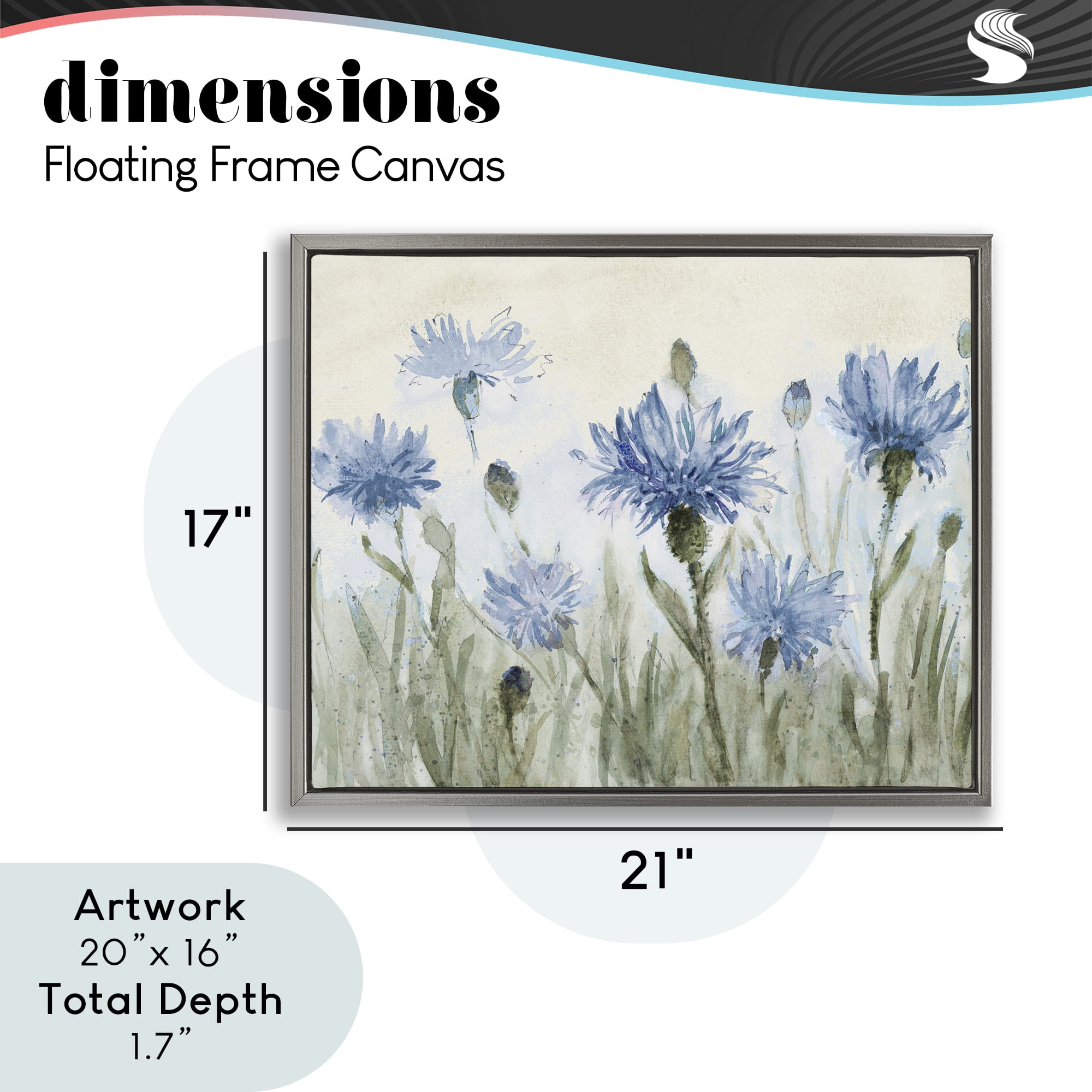 Stupell Industries Blue Cornflowers Meadow Gray Framed Floater Canvas Wall Art, design by Lanie Loreth