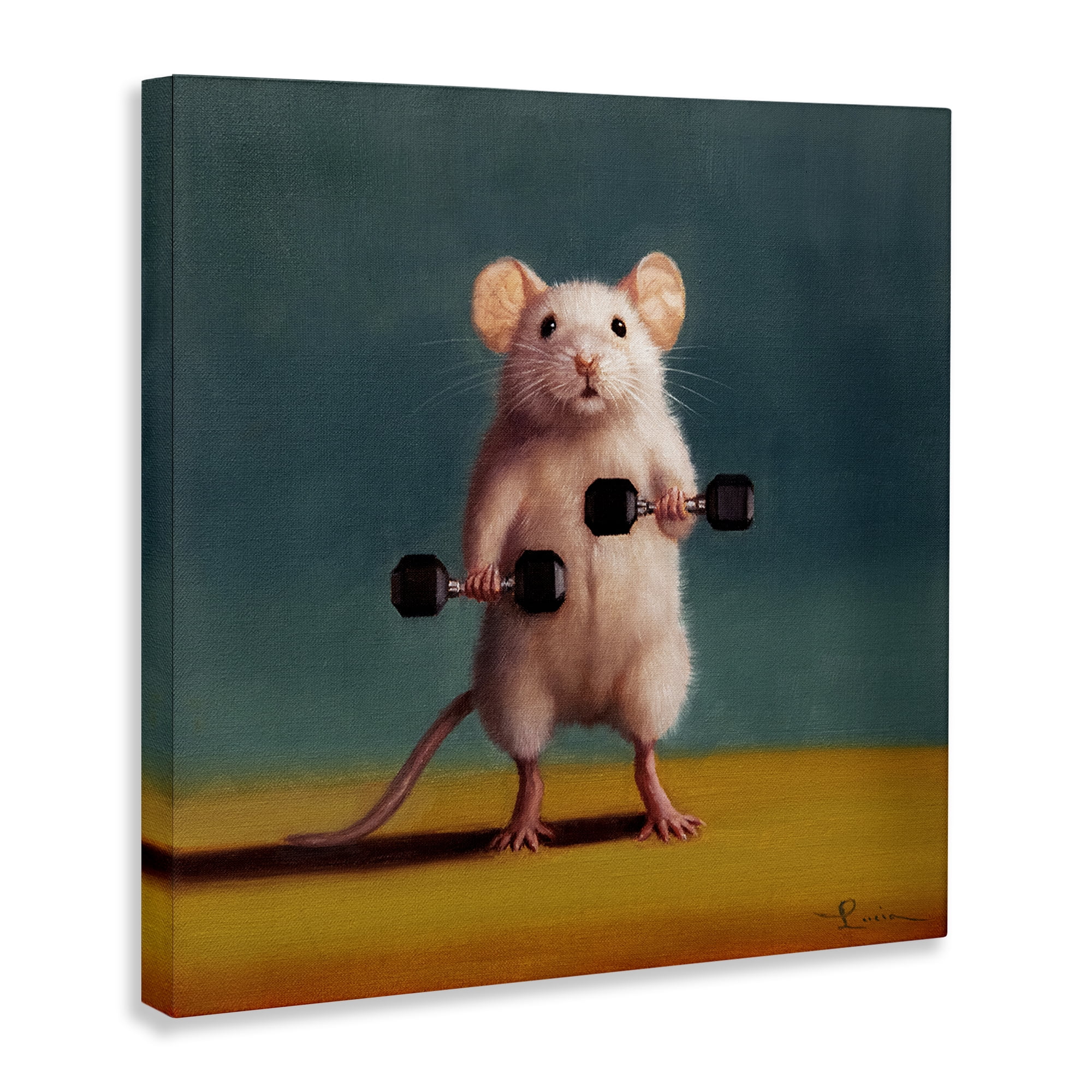 Stupell Industries Weight Lifting Mouse Animals Painting Wrapped Canvas Art Print Wall Art, 30 x 30