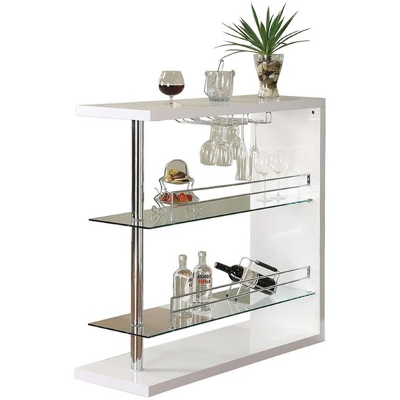 Kingfisher Lane Wood 2-Shelf Pub Table with Wine Storage in White