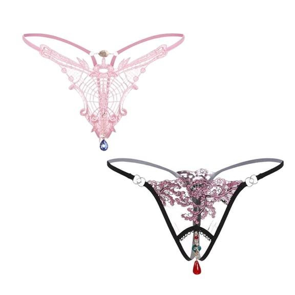 hoksml Lace Thong Panties for Women - Stretch T-String G-String Underwear 2-Pack for Wedding Night, Valentine's Day